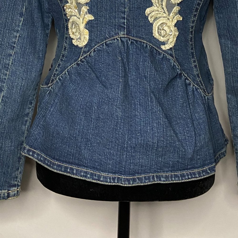 Upcycled Embellished Handstitched Bridal Vintage Lace Demin Jacket/Blazer S/M - Picture 12 of 14